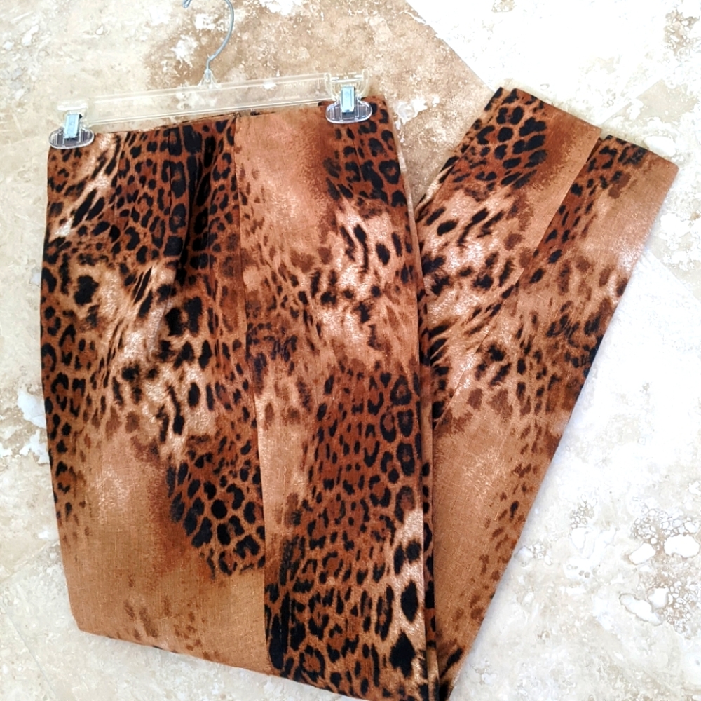 🔥DANA BUCHMAN LEOPARD ANIMAL PRINT 100% LINEN LINED PANTS